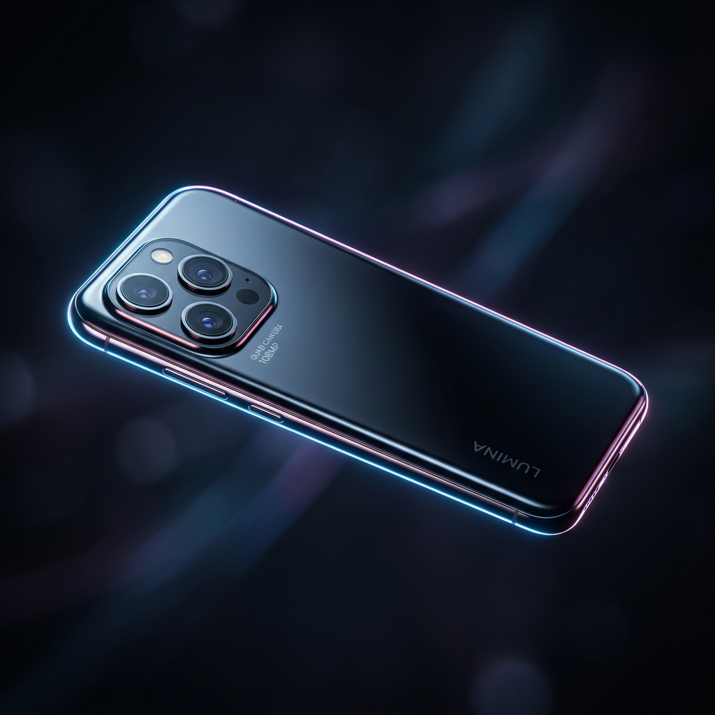Smartphone with triple rear camera lenses and glowing outline